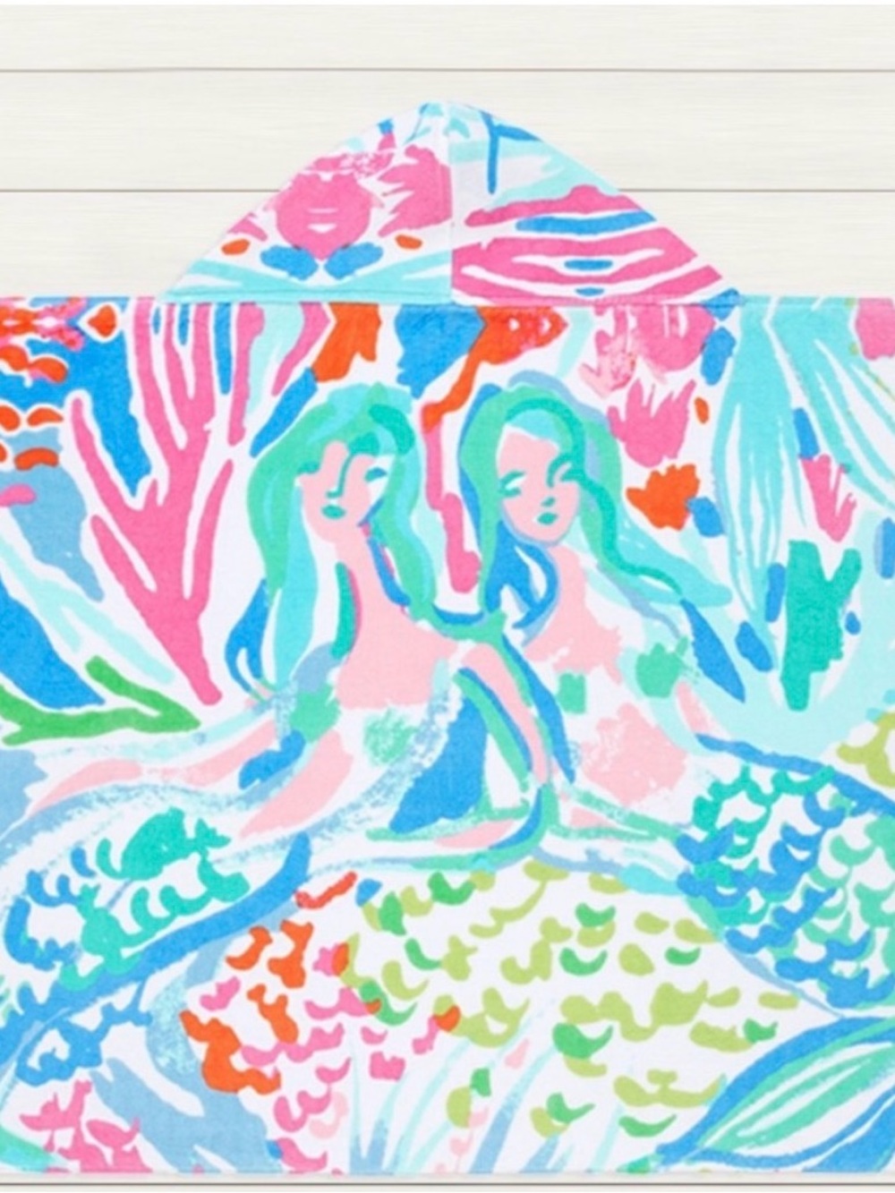 Lilly Pulitzer Pink Blue Green Mermaids Hooded Towel